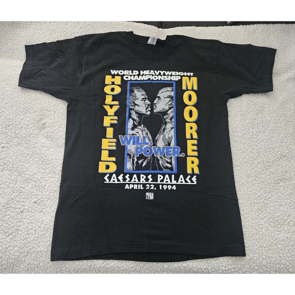 Vtg 90s Evander Holyfield Vs Michael Moorer‎ Promo T-Shirt 1994 Boxing Mens L - Picture 2 of 11